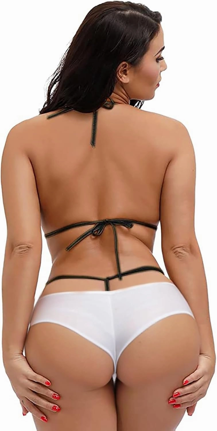 EVAbaby Women 2Pcs Halter Neck Bra Tops Thong Micro Bikini Set Sexy Swimwear Beachwear Swimsuit Extreme Lingerie Bathing Suit