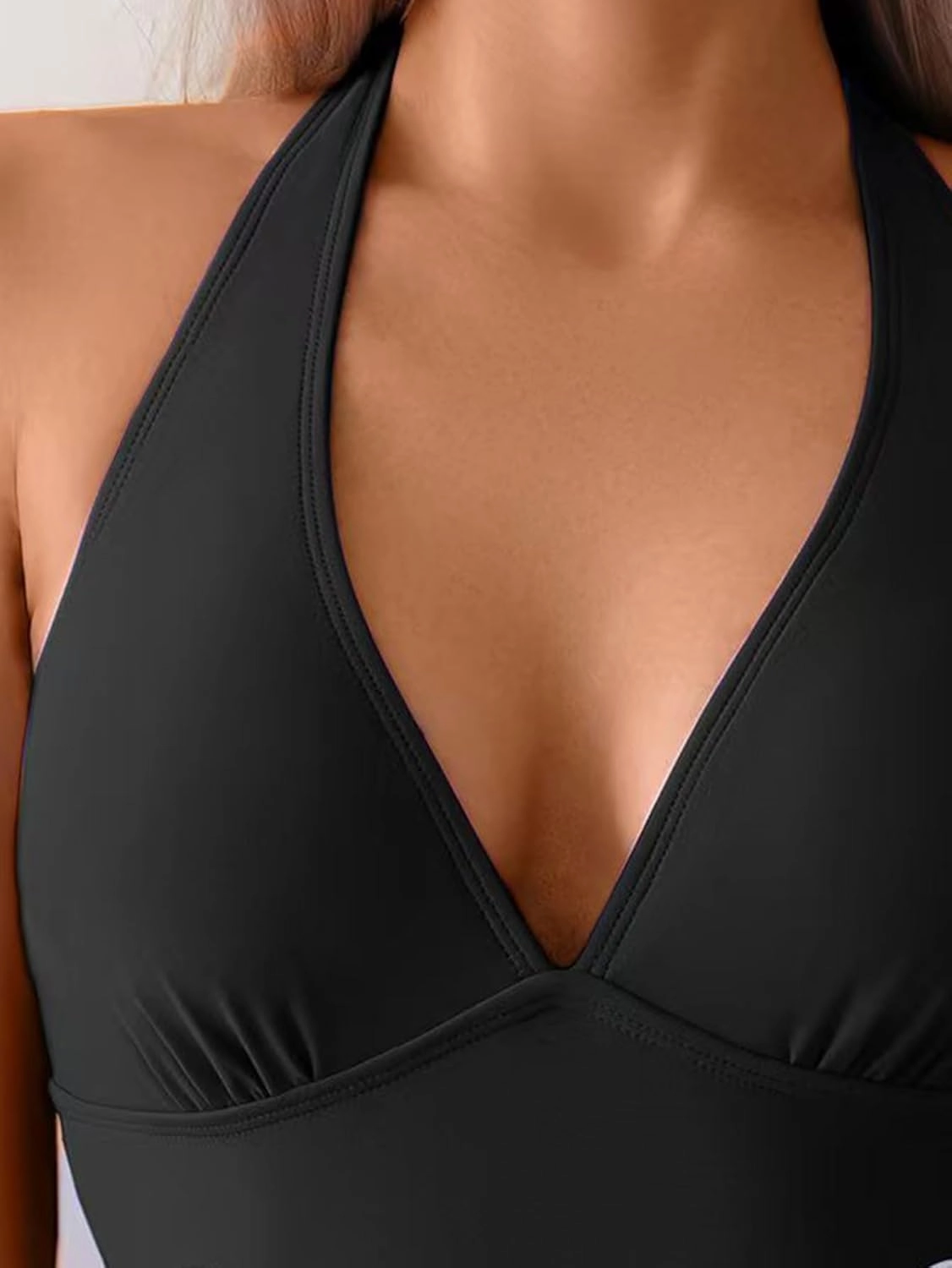 Fanuerg Women's One Piece Swimsuit Halter V Neck Color Block Swimwear Sexy Cutout Floral Bathing Suit
