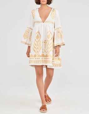 Feather Mini Dress - White and Gold