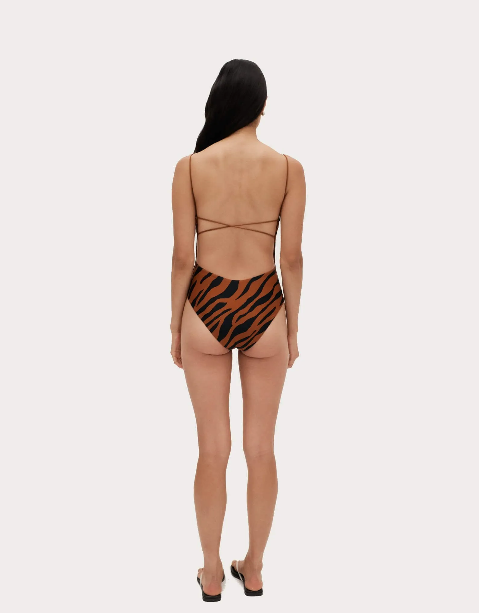 Fine Strap One Piece Brown Zebra