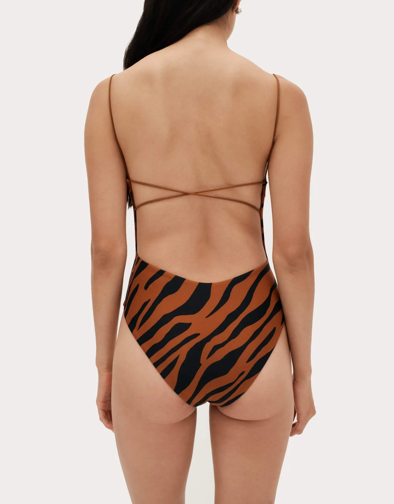 Fine Strap One Piece Brown Zebra