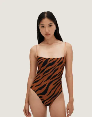 Fine Strap One Piece Brown Zebra