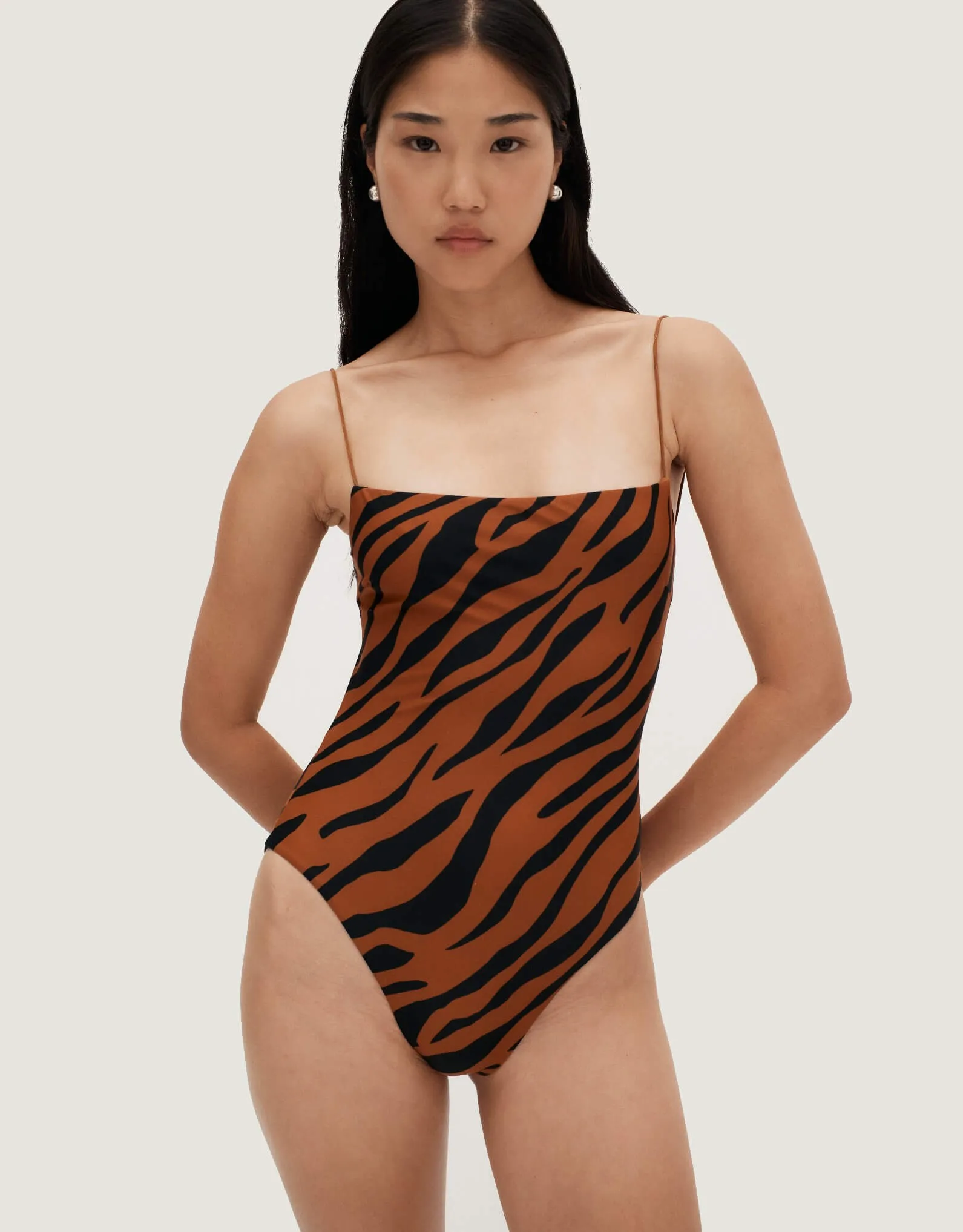 Fine Strap One Piece Brown Zebra