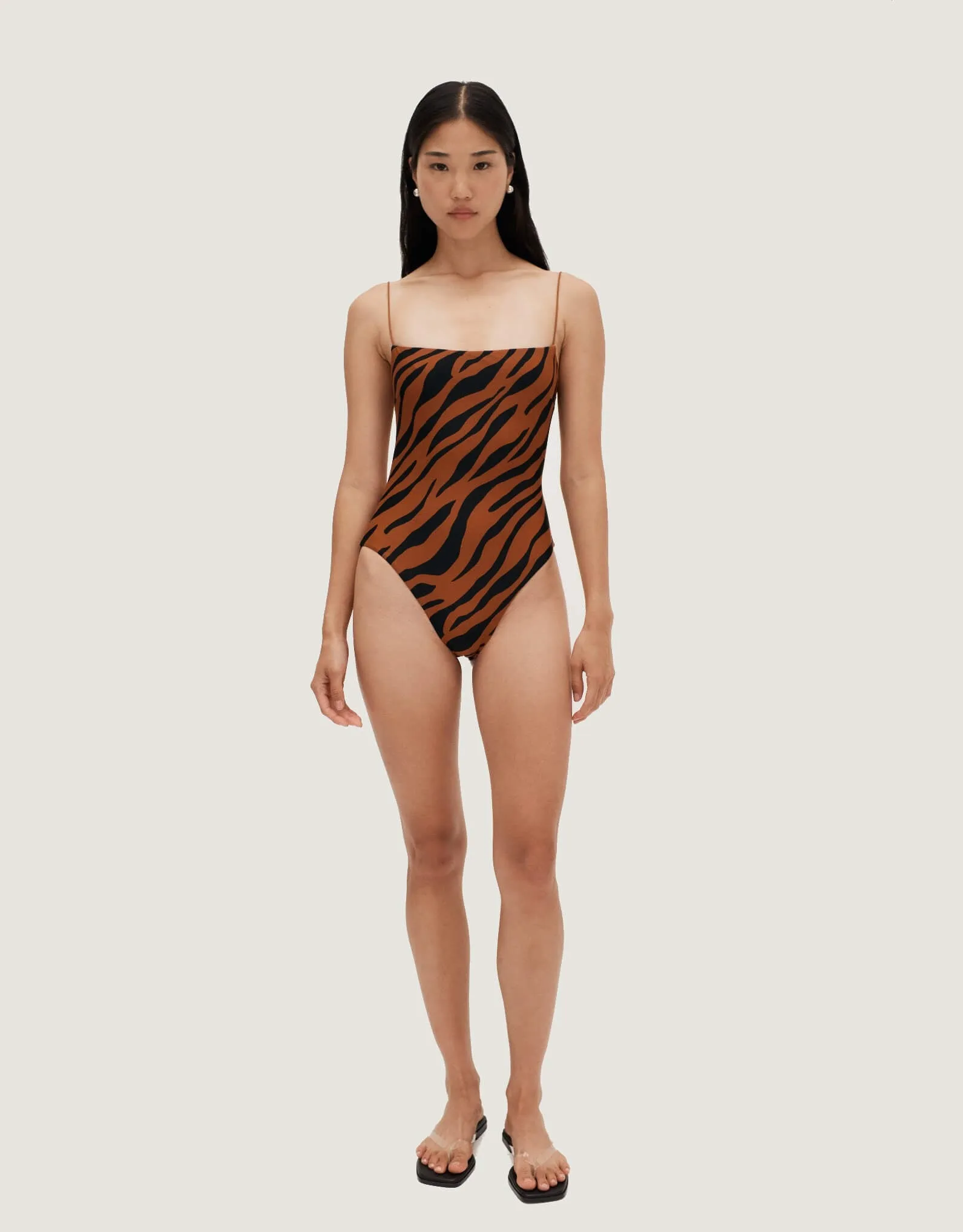 Fine Strap One Piece Brown Zebra