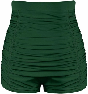 Firpearl Women's High Waisted Bikini Bottom 50s Ruched Boyleg Swim Shorts Tummy Control Swimsuit Bottom
