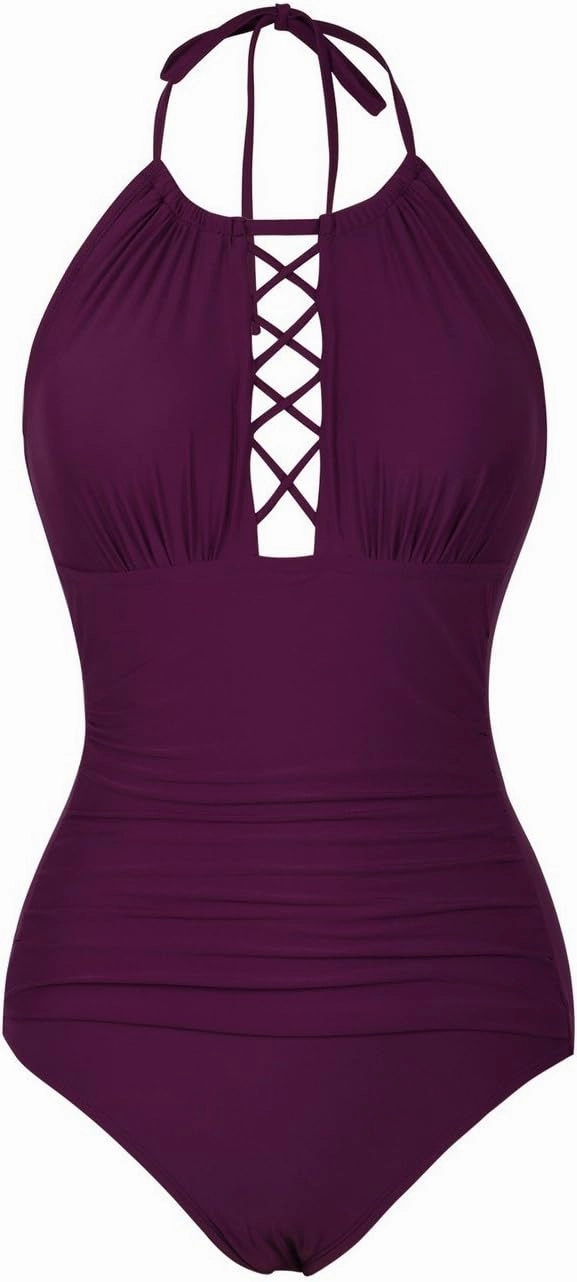 Firpearl Women's One Piece Swimsuits High Neck Cutout Ruched Tummy Control Swimwear