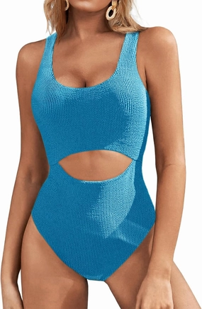 Fisoew Womens One Piece Swimsuits Cut Out Tummy Control High Cut Slimming Adjustable Strap Textured Bathing Suit