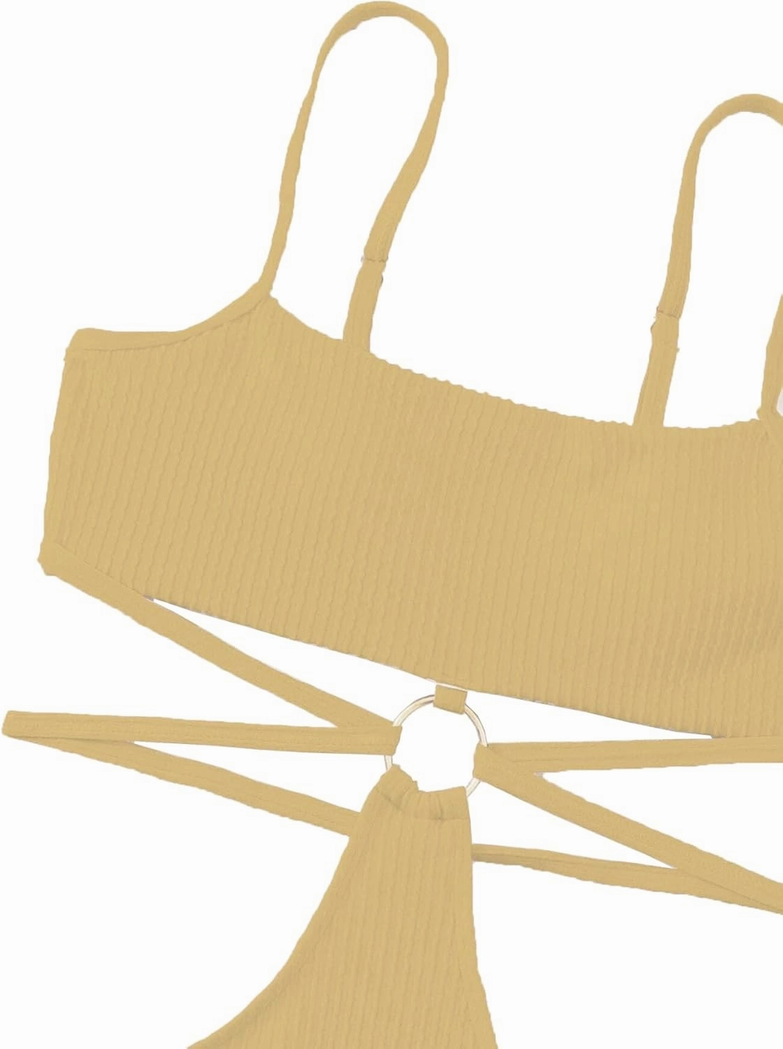 FlatterMe Ring Linked Cut-Out One Piece Swimsuit Scoop Neck Lace Up Back Monokini Bathing Suit