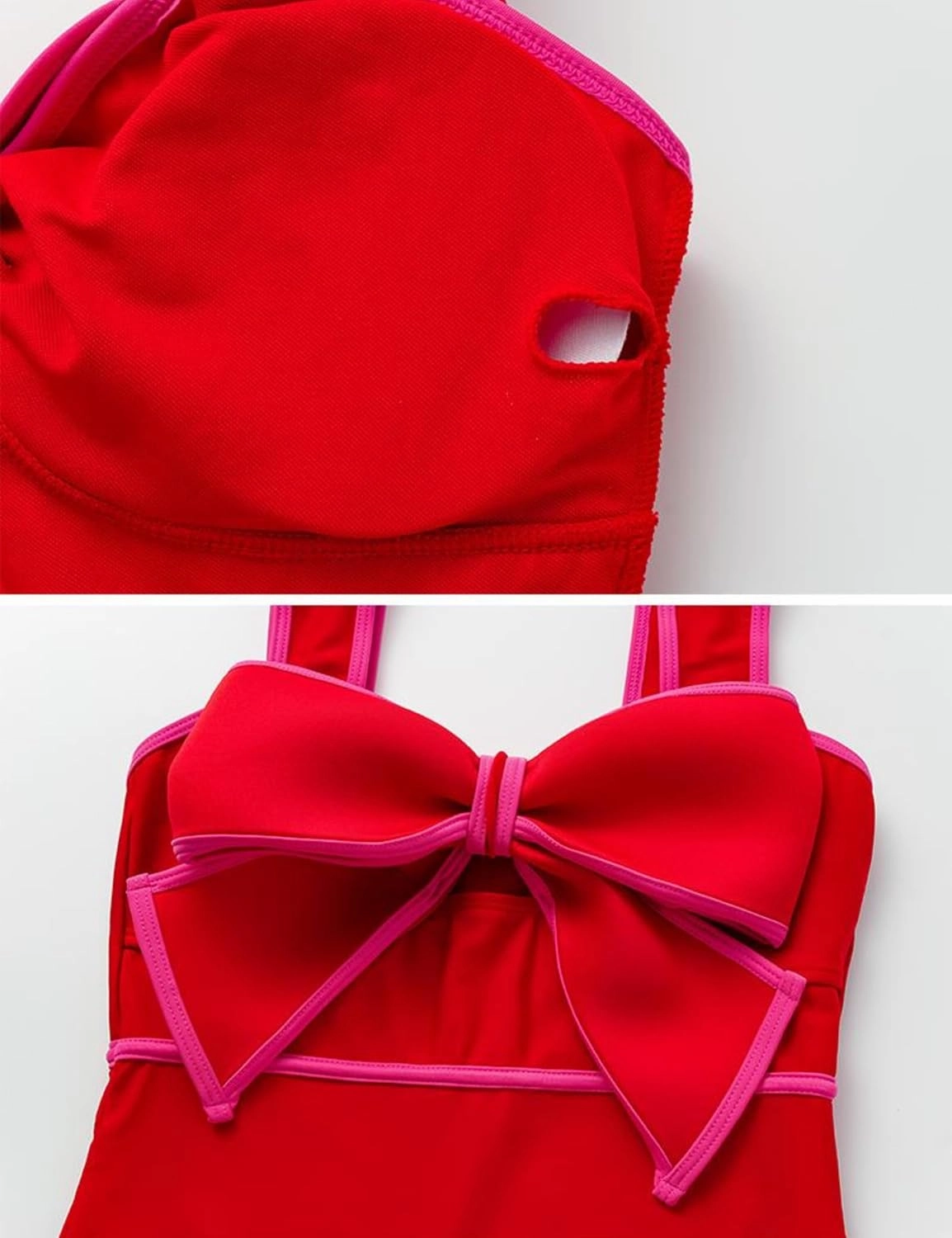 FLAXMAKER Bow Front Cut Out Color Block One Piece Swimsuit and Skirt