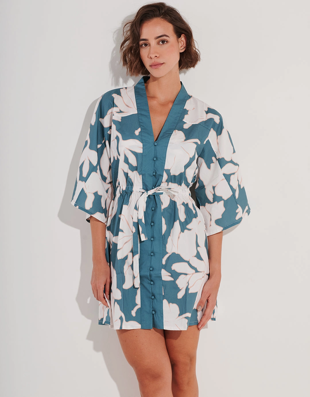 Floral Abstract Mini Kimono - Puffy Sky