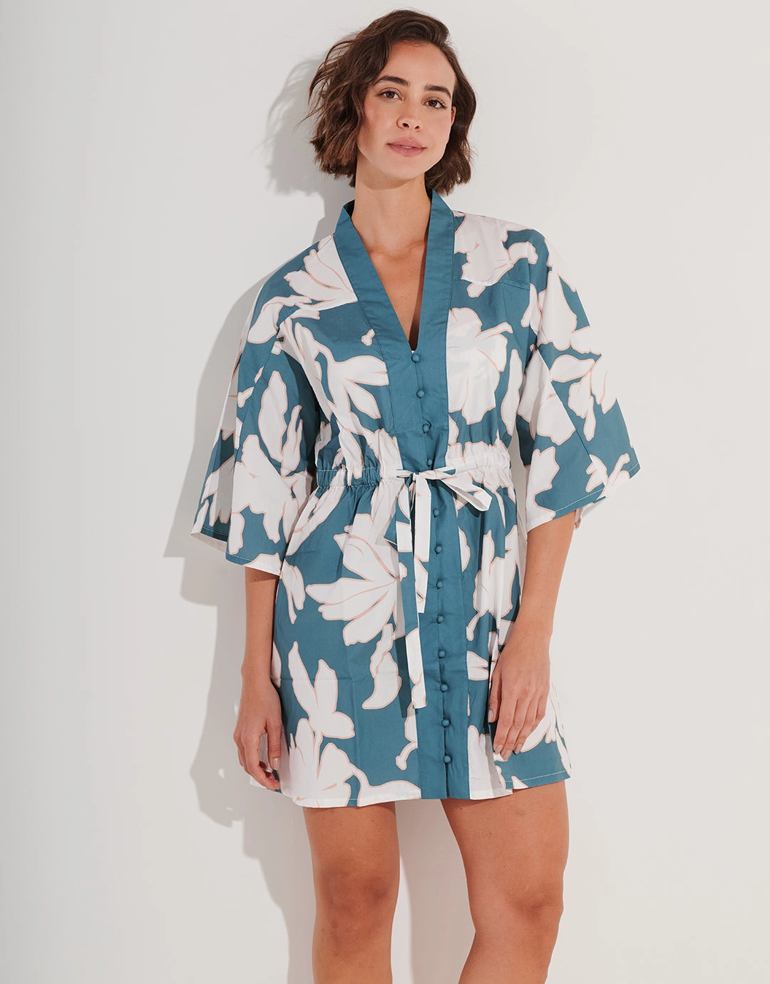 Floral Abstract Mini Kimono - Puffy Sky