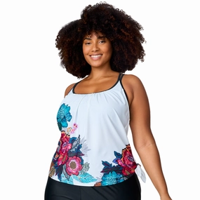 Free Country Women's Plus Size Side Tie Blouson Tankini Top