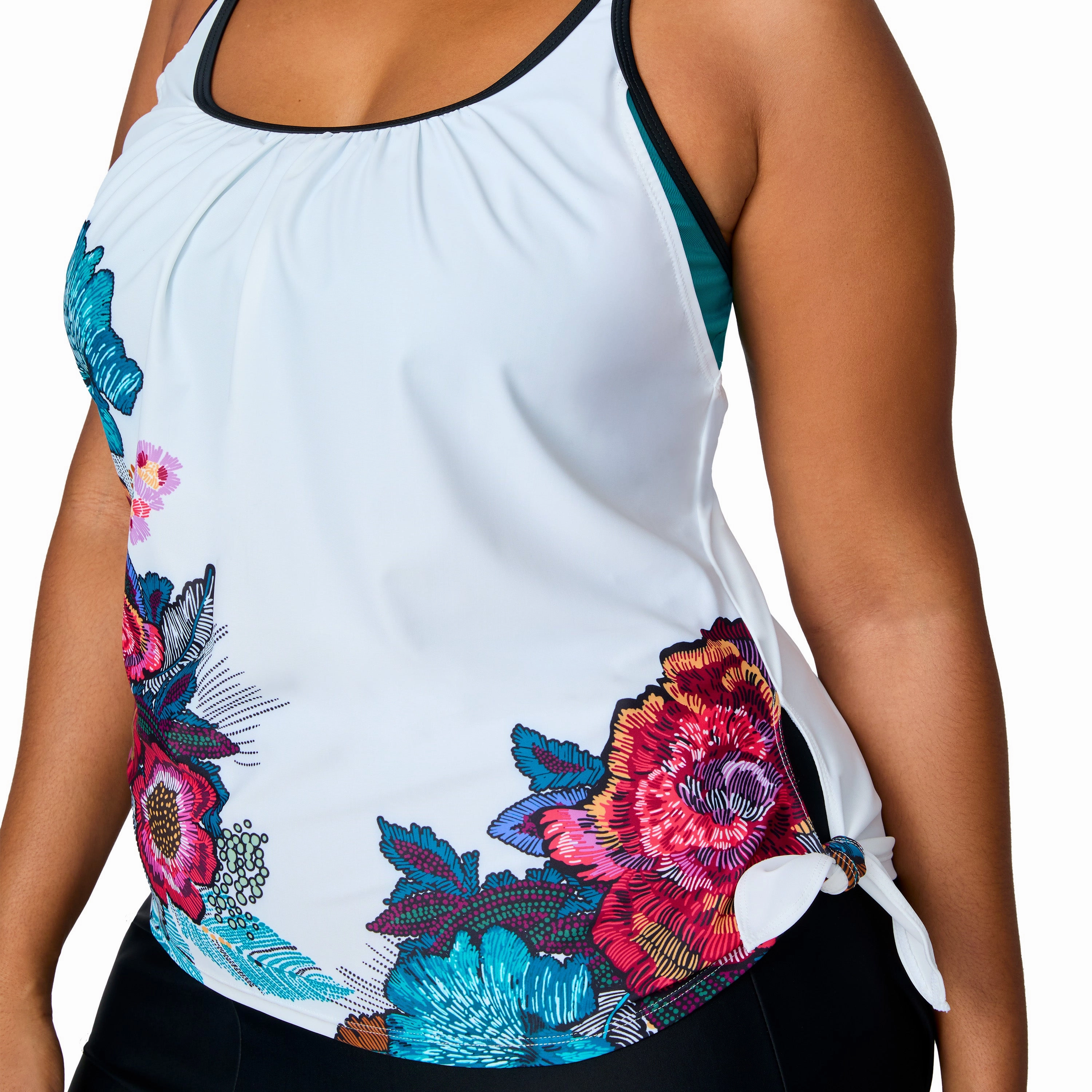 Free Country Women's Plus Size Side Tie Blouson Tankini Top