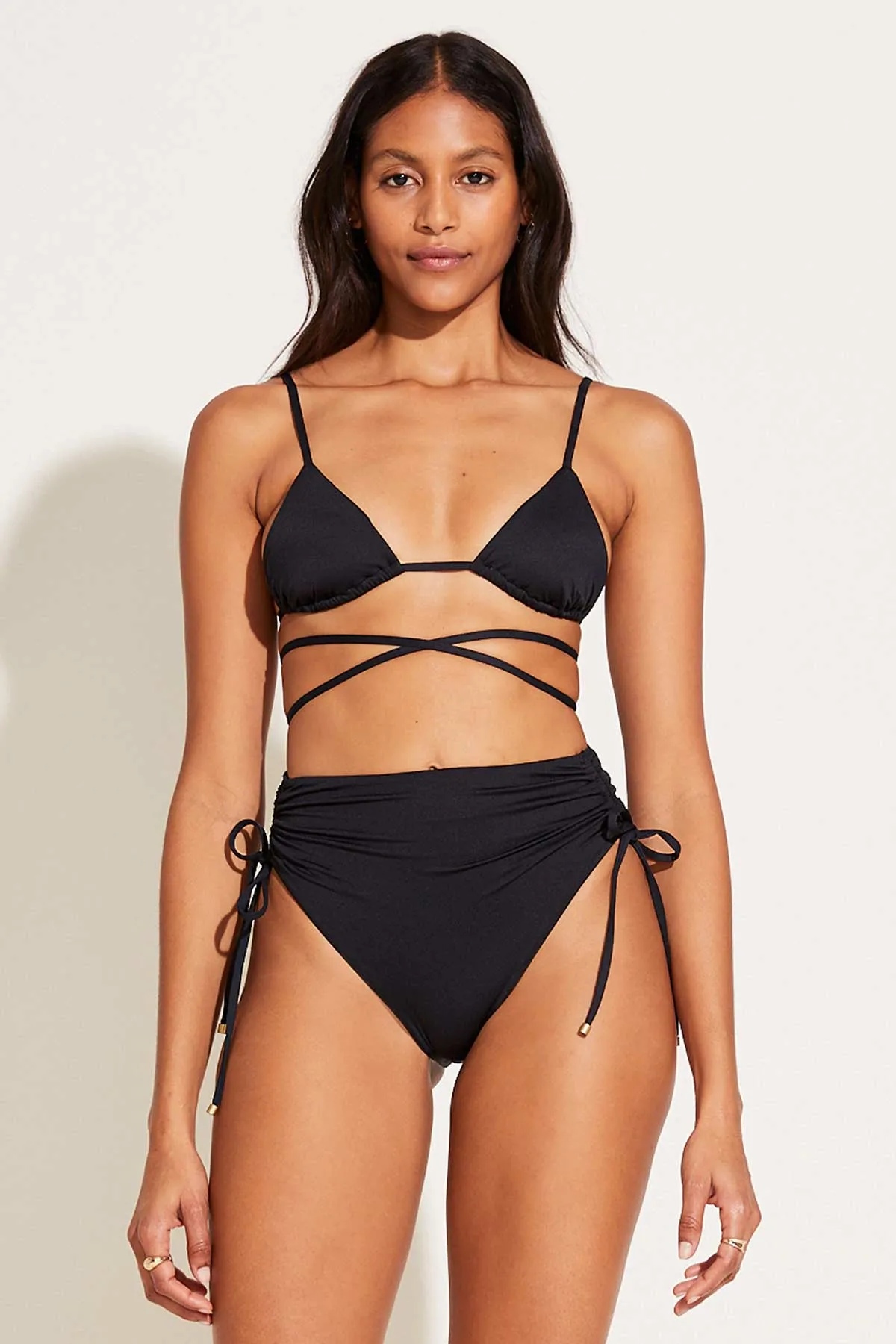 Gemma Ruched High Waist Bottom - Black EcoLux