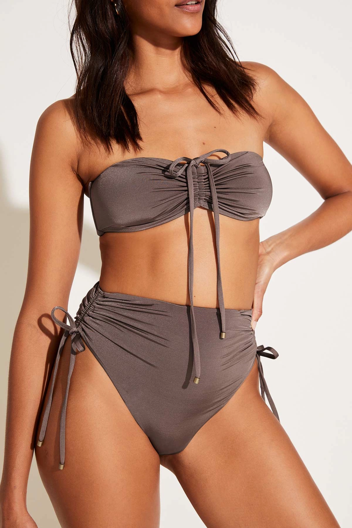 Gemma Ruched High Waist Bottom - Mineral Shimmer EcoLux
