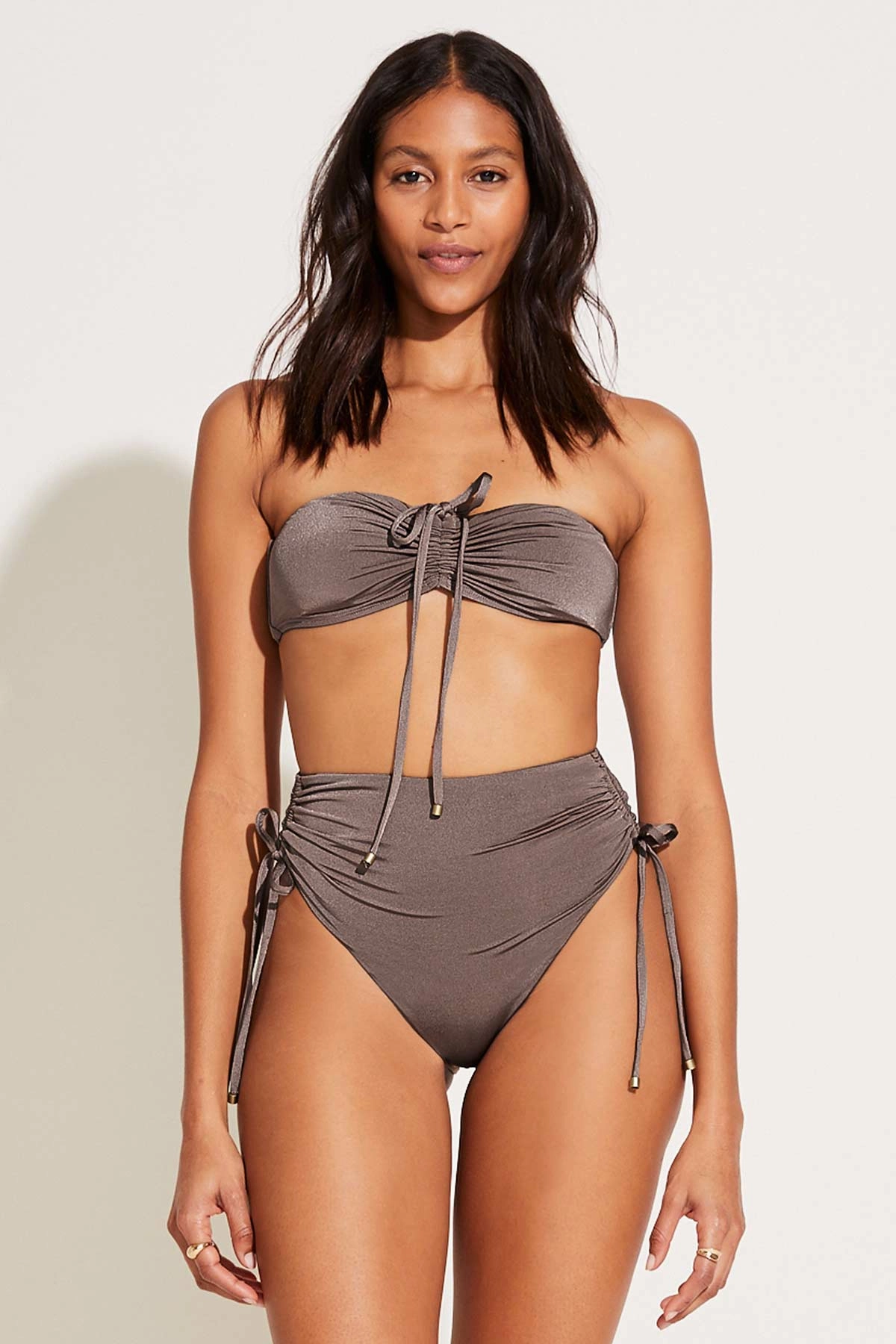 Gemma Ruched High Waist Bottom - Mineral Shimmer EcoLux