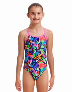 Girls Sharp Edges Diamond Back Swimsuit - Multi