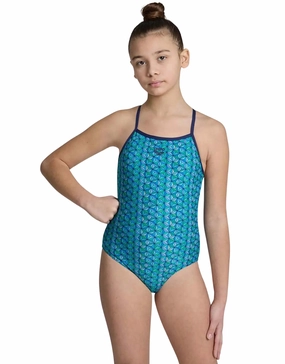 Girls Starfish Lightdrop Back Swimsuit - Navy/Turquoise/Multi