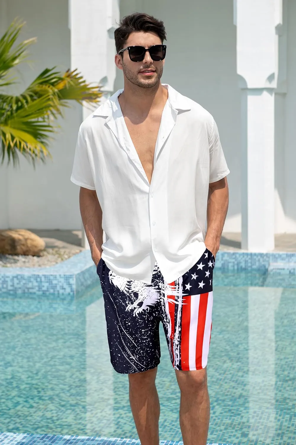 Goodstoworld Men's Novelty Swimtrunks Quick Dry 3D Printed Mesh Lining Beach Board Shorts with Pockets S-4XL