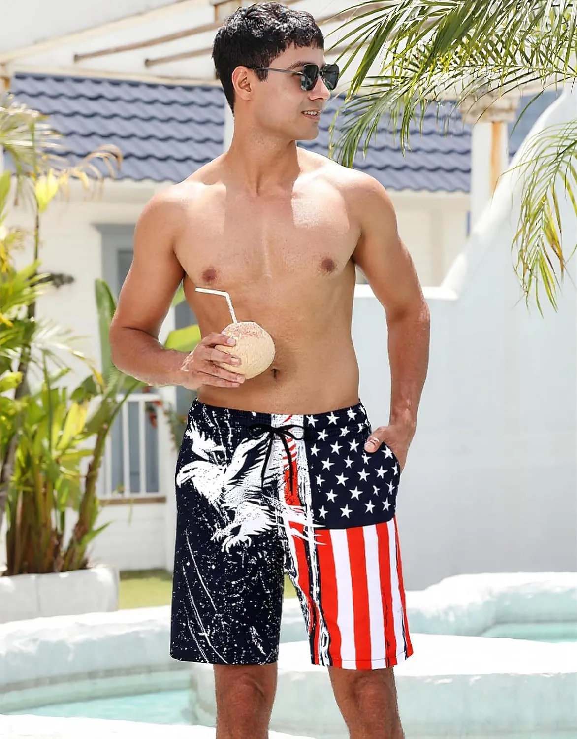 Goodstoworld Men's Novelty Swimtrunks Quick Dry 3D Printed Mesh Lining Beach Board Shorts with Pockets S-4XL