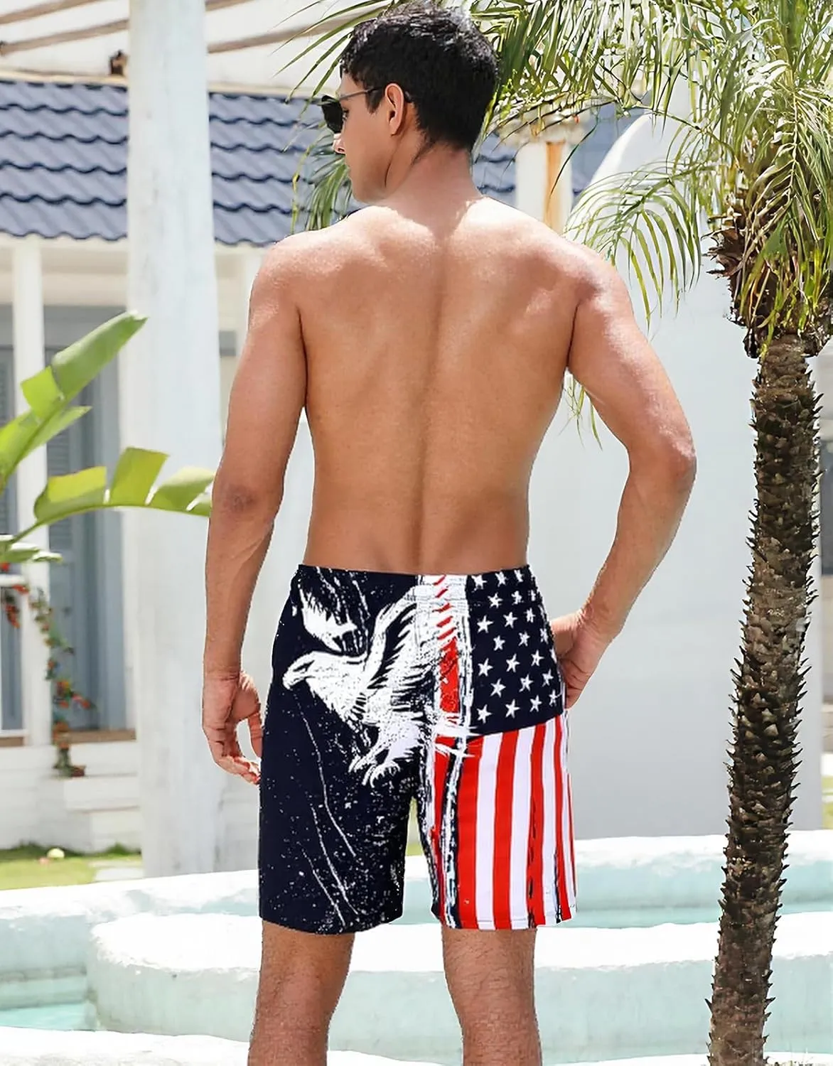 Goodstoworld Men's Novelty Swimtrunks Quick Dry 3D Printed Mesh Lining Beach Board Shorts with Pockets S-4XL