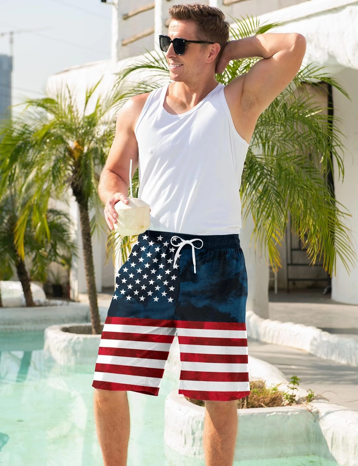 Goodstoworld Men's Funny Swim Trunks with Compression Liner 2 in 1 Quick-Dry 9" Stretch Shorts with Three Pockets