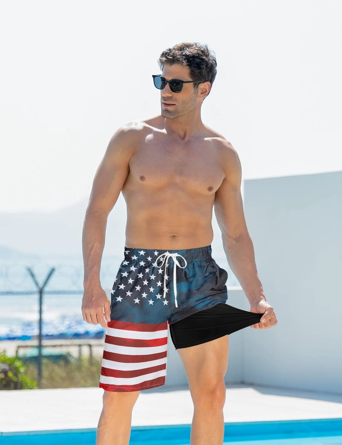 Goodstoworld Men's Funny Swim Trunks with Compression Liner 2 in 1 Quick-Dry 9" Stretch Shorts with Three Pockets