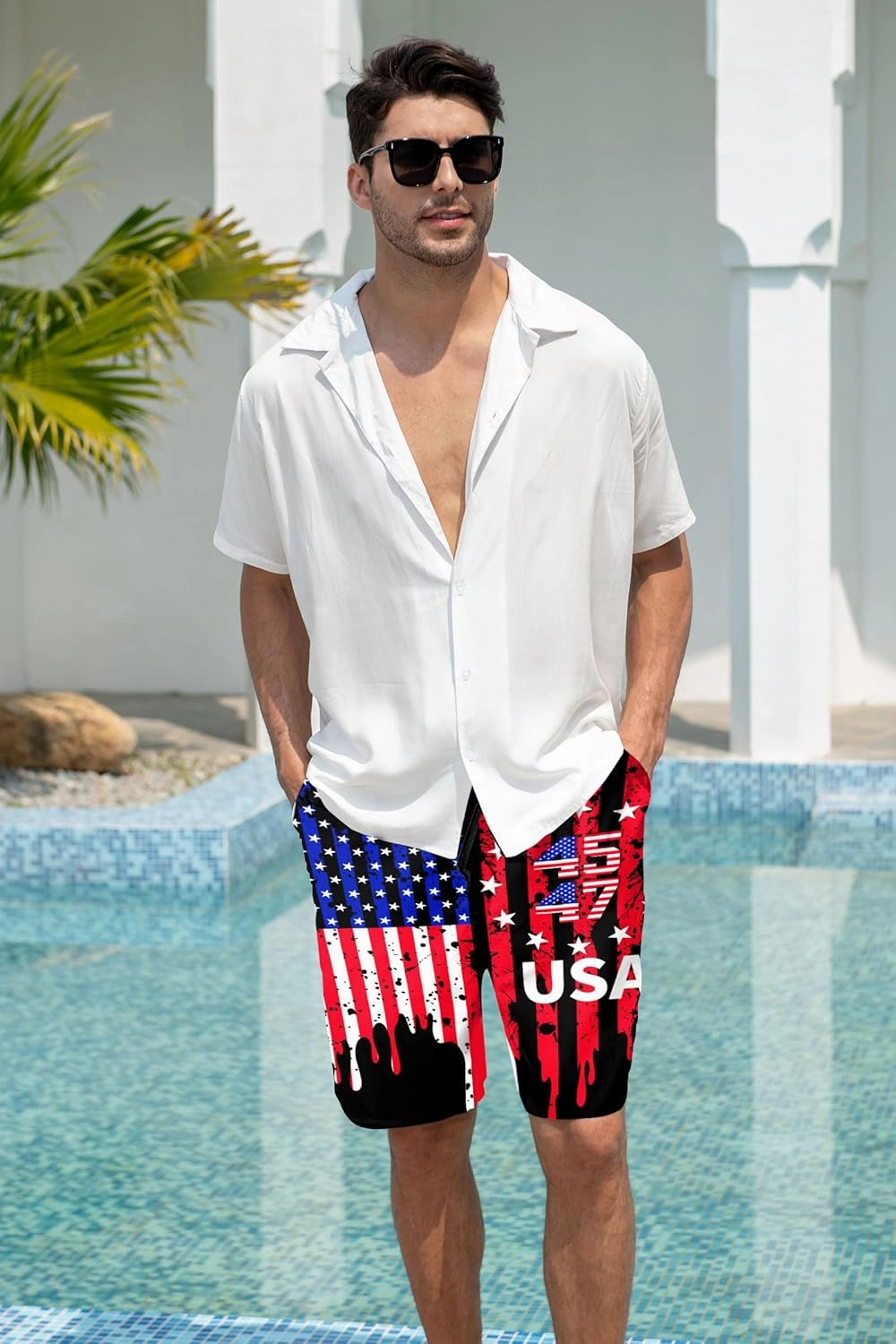 Goodstoworld Men's Novelty Swimtrunks Quick Dry 3D Printed Mesh Lining Beach Board Shorts with Pockets S-4XL