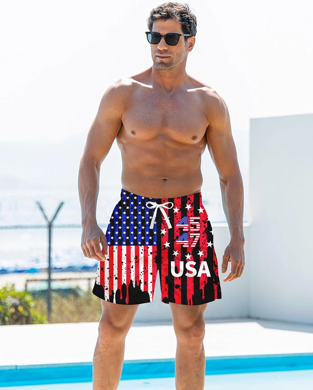 Goodstoworld Men's Novelty Swimtrunks Quick Dry 3D Printed Mesh Lining Beach Board Shorts with Pockets S-4XL