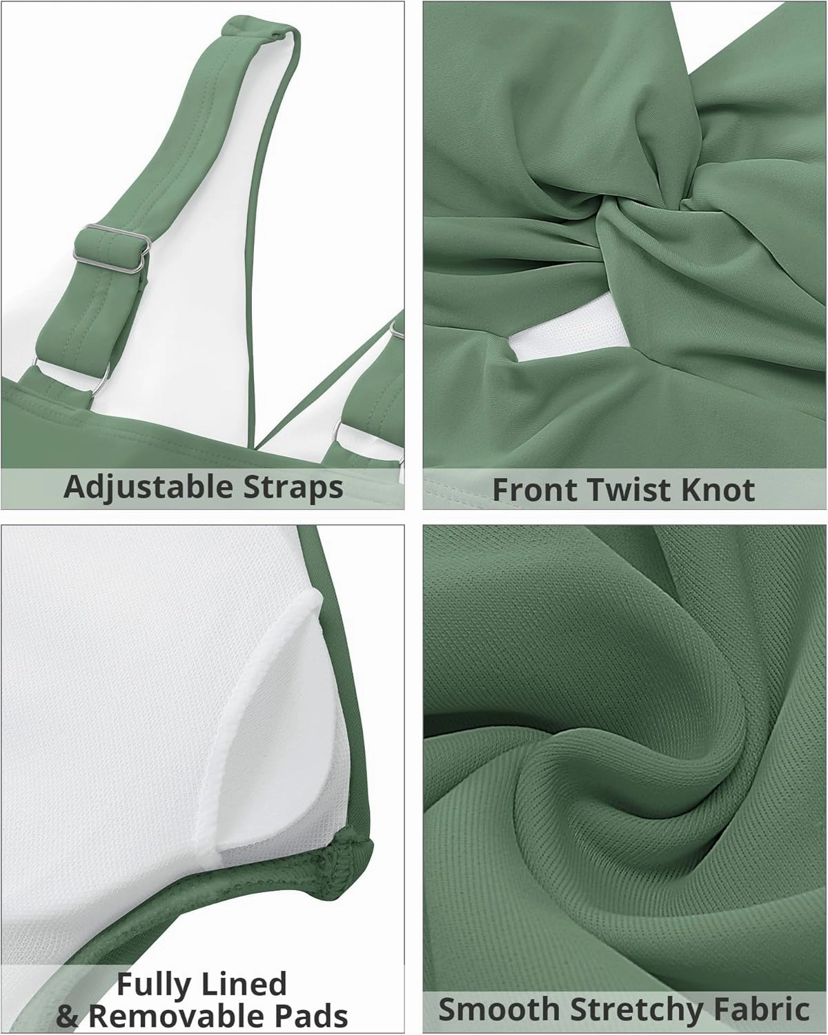 GRAPENT Bikini Tops for Women Cropped StrapCore Tankini Tops Beach Padded Knot Twist Cut Out Adjustable Swimwear Top Only