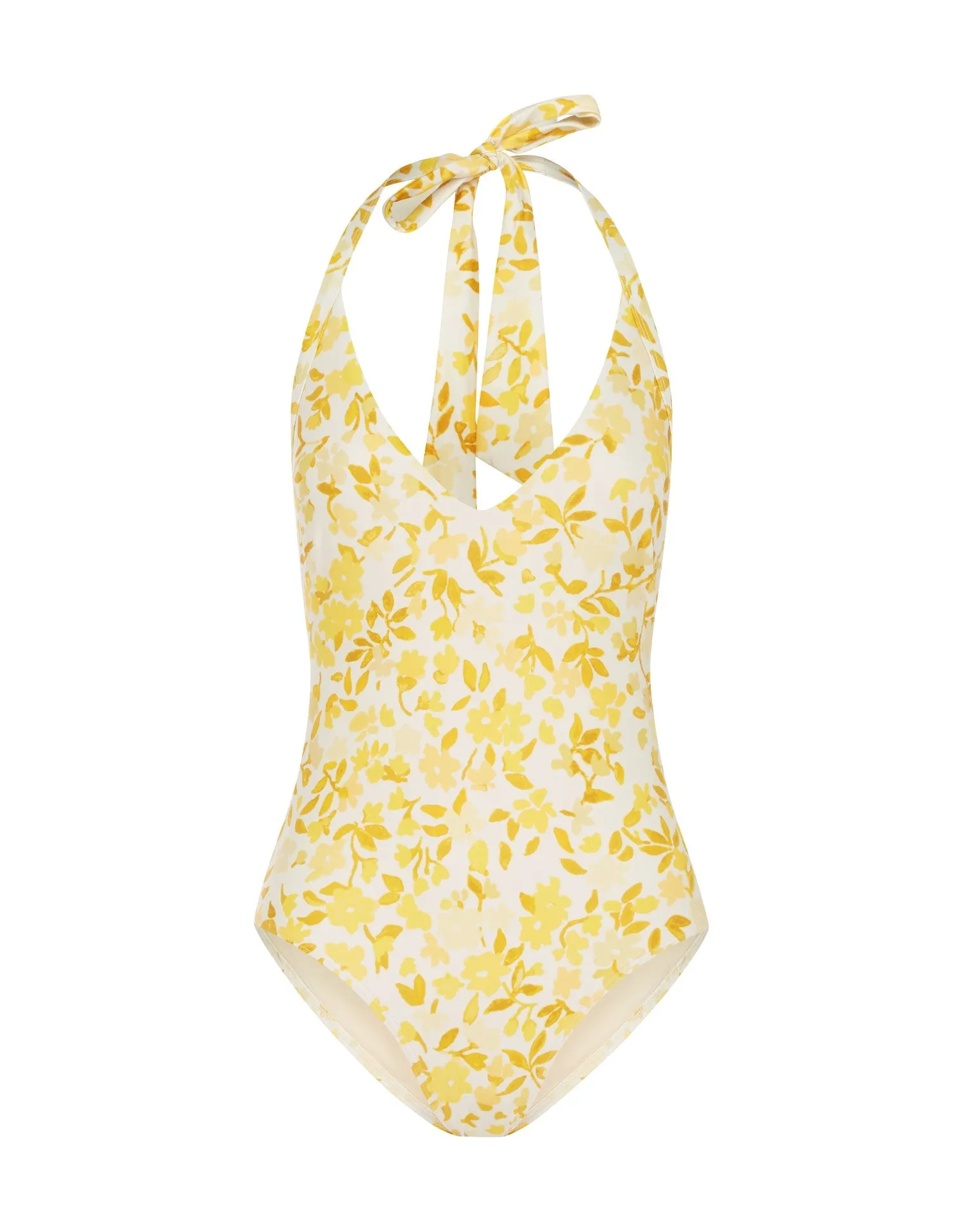 Halter One Piece Swimsuit, Daffodil Yellow Floral