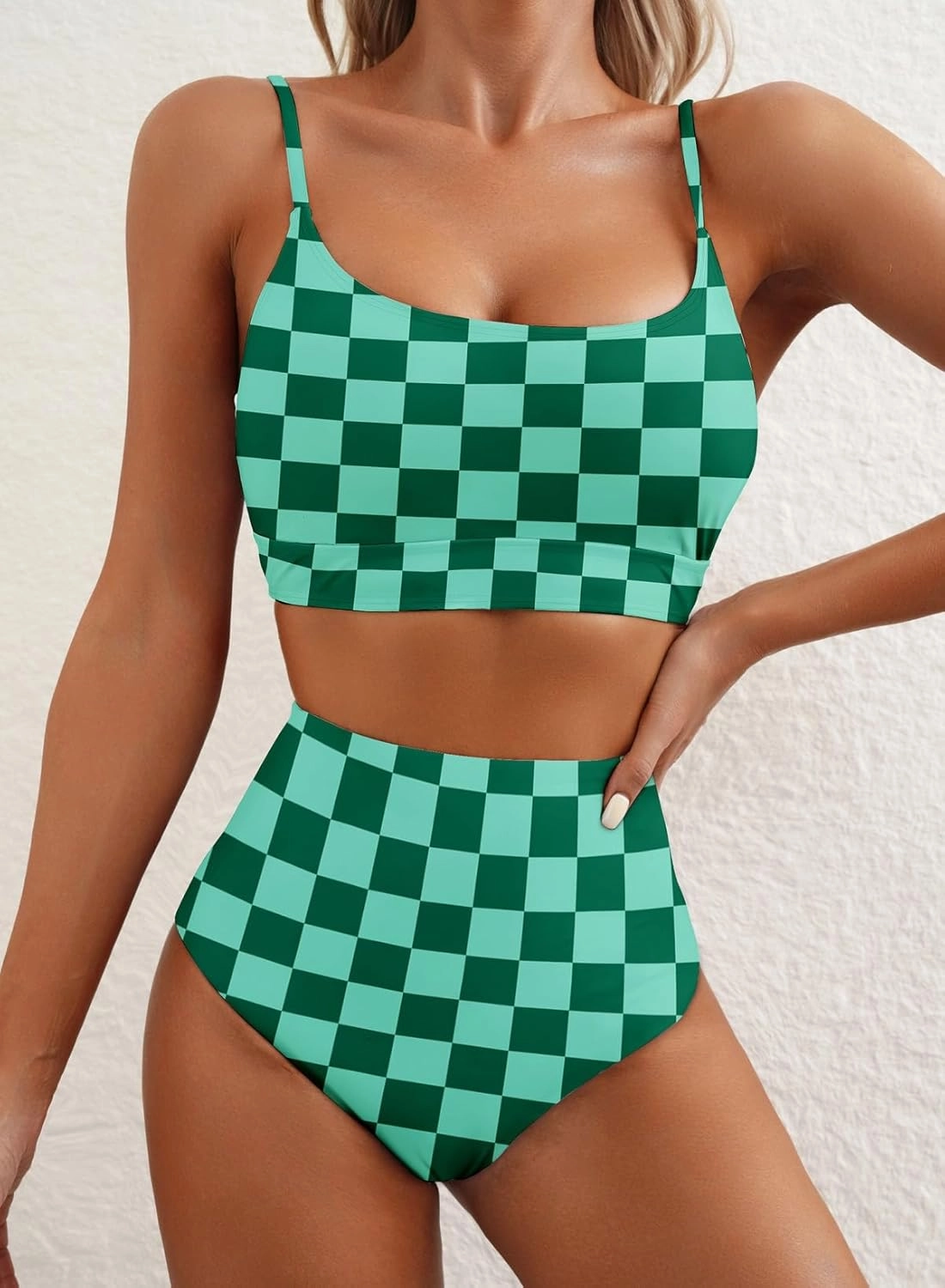 Herseas 2 Piece High Waisted Bikini Set for Women 2025 Spaghetti Straps Swim Top with Reversible Bottom Bathing Suit