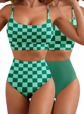 Herseas 2 Piece High Waisted Bikini Set for Women 2025 Spaghetti Straps Swim Top with Reversible Bottom Bathing Suit