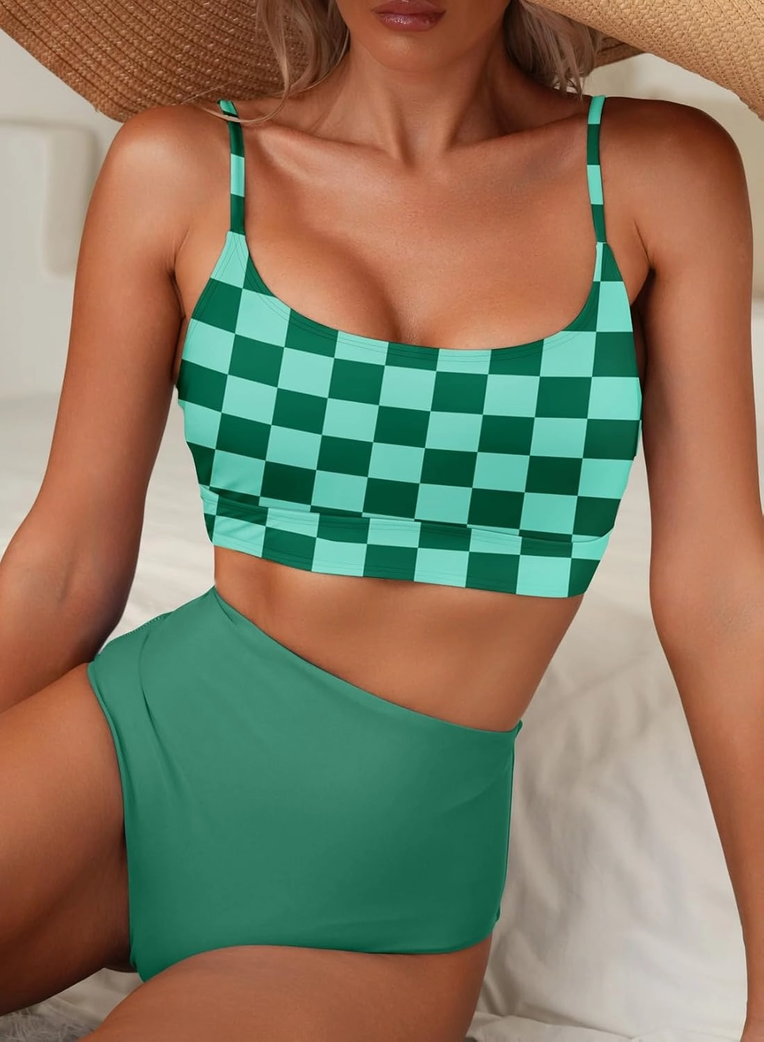 Herseas 2 Piece High Waisted Bikini Set for Women 2025 Spaghetti Straps Swim Top with Reversible Bottom Bathing Suit