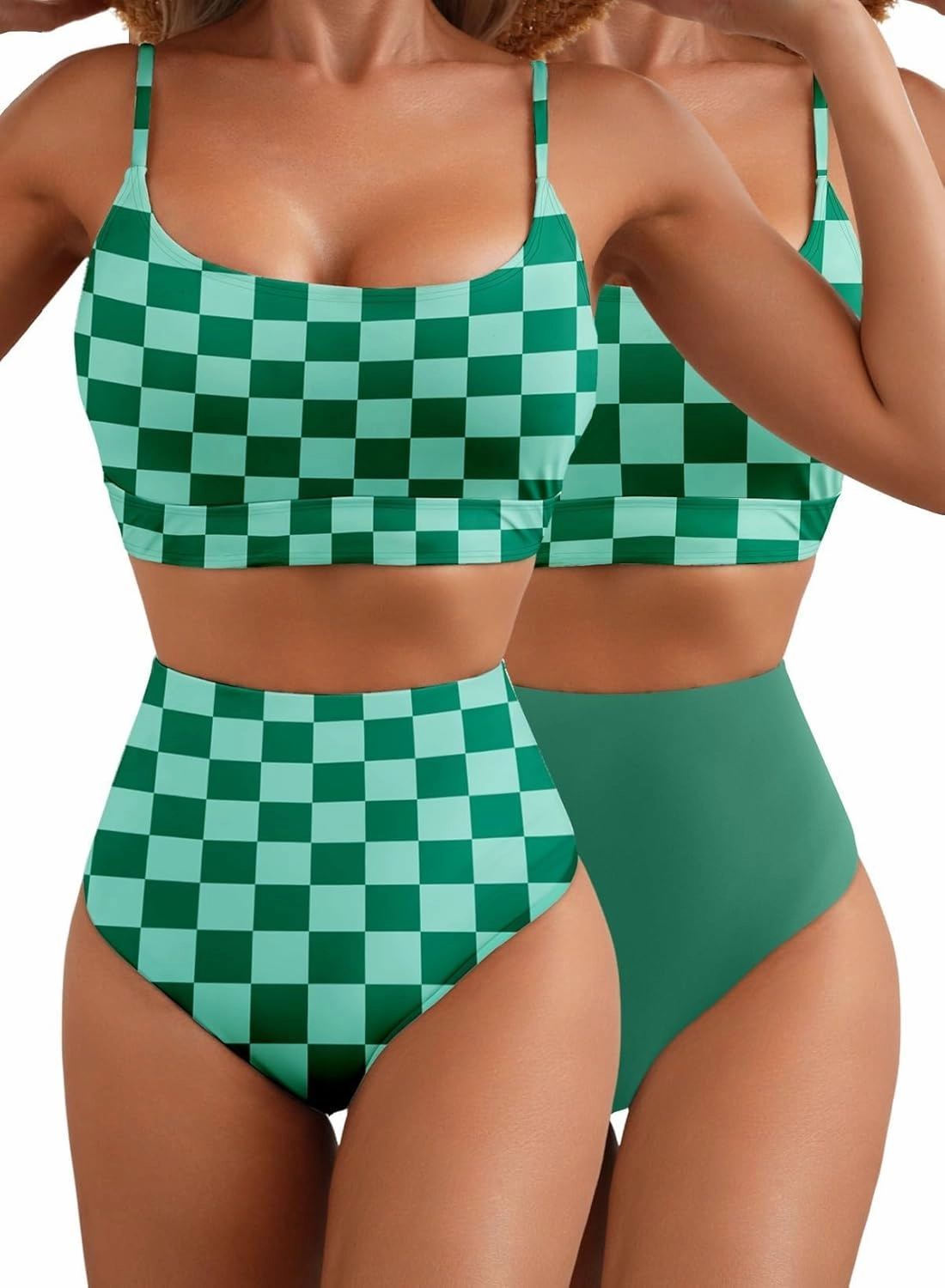 Herseas 2 Piece High Waisted Bikini Set for Women 2025 Spaghetti Straps Swim Top with Reversible Bottom Bathing Suit
