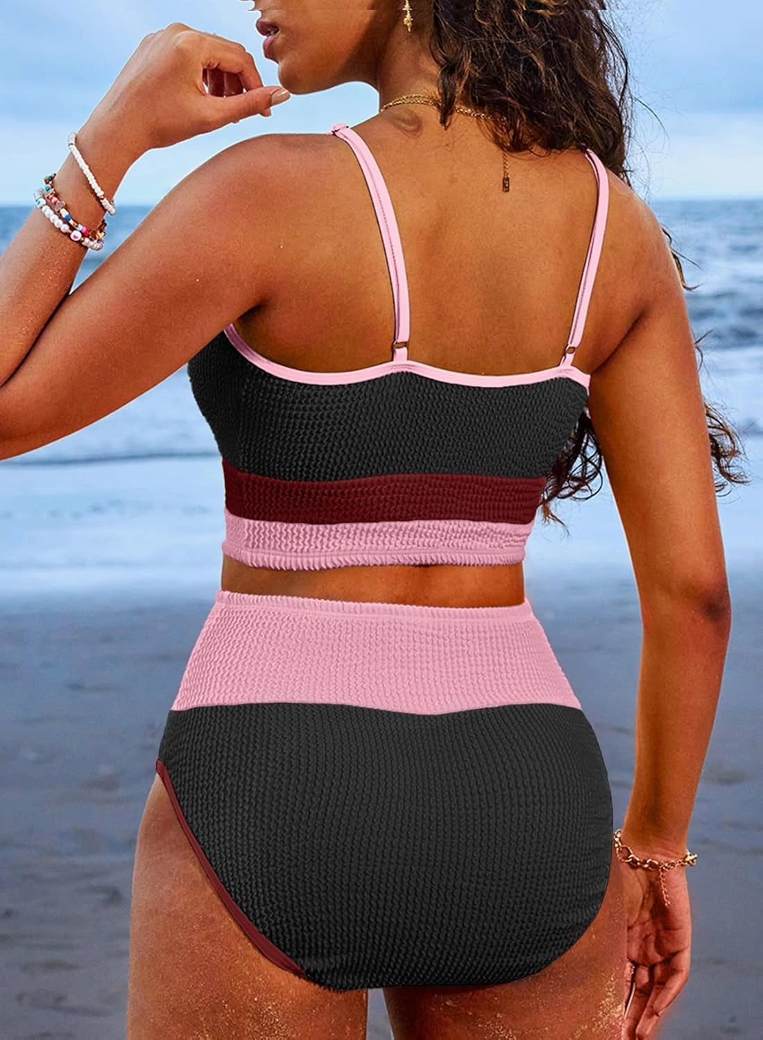 Herseas Women 2 Piece Bikini Set High Waisted Color Block Swimsuit 2025 Summer Beach Scrunch Ribbed Bathing Suit