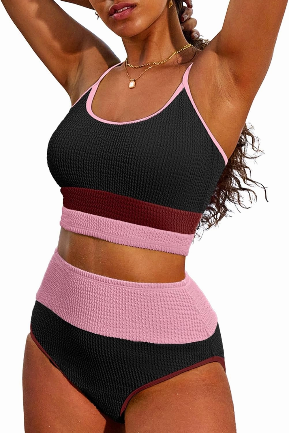 Herseas Women 2 Piece Bikini Set High Waisted Color Block Swimsuit 2025 Summer Beach Scrunch Ribbed Bathing Suit