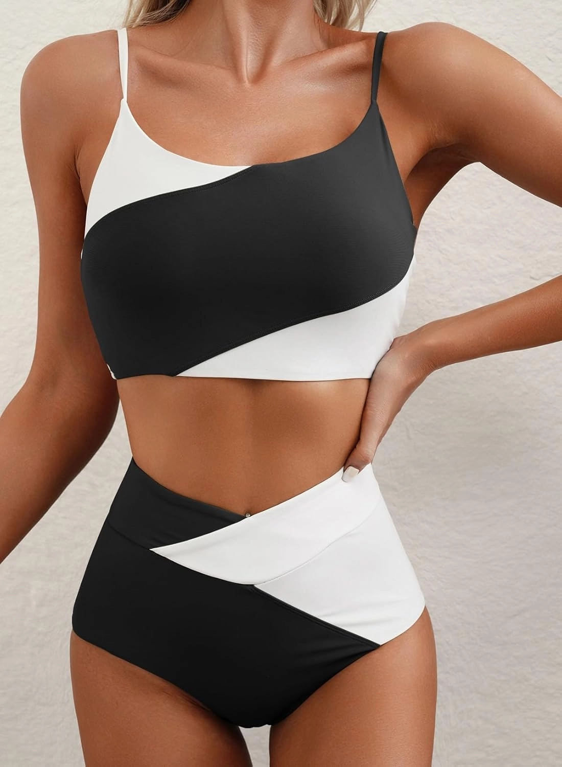 Herseas Women 2 Piece High Waisted Bestselling Bikini Color Block Swimsuit 2025 Summer Beach Bathing Suits