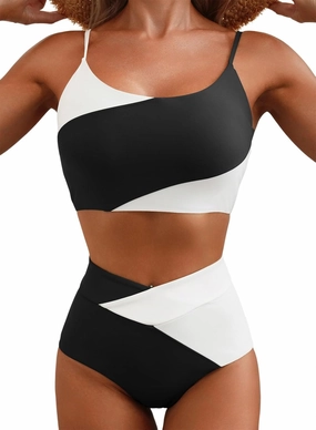 Herseas Women 2 Piece High Waisted Bestselling Bikini Color Block Swimsuit 2025 Summer Beach Bathing Suits