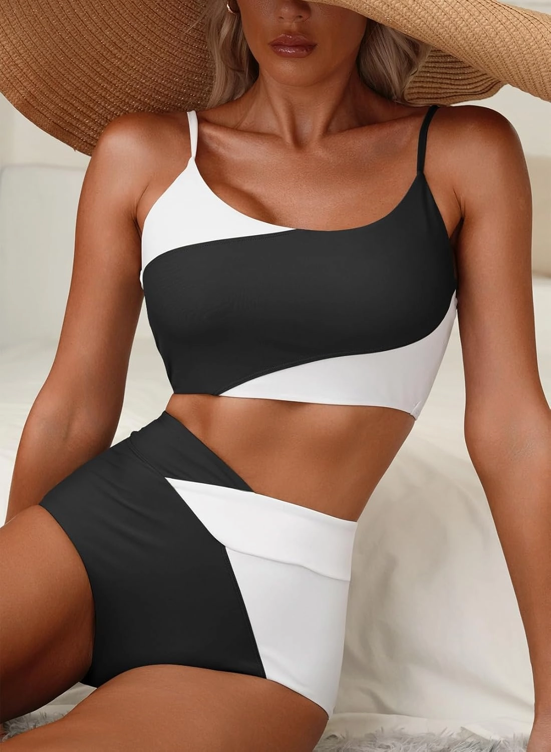 Herseas Women 2 Piece High Waisted Bestselling Bikini Color Block Swimsuit 2025 Summer Beach Bathing Suits