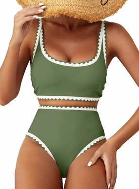 Herseas Women's Bikini Sets Floral Print Whip Stitch 2 Piece Swimsuits High Waisted Scoop Bathing Suits