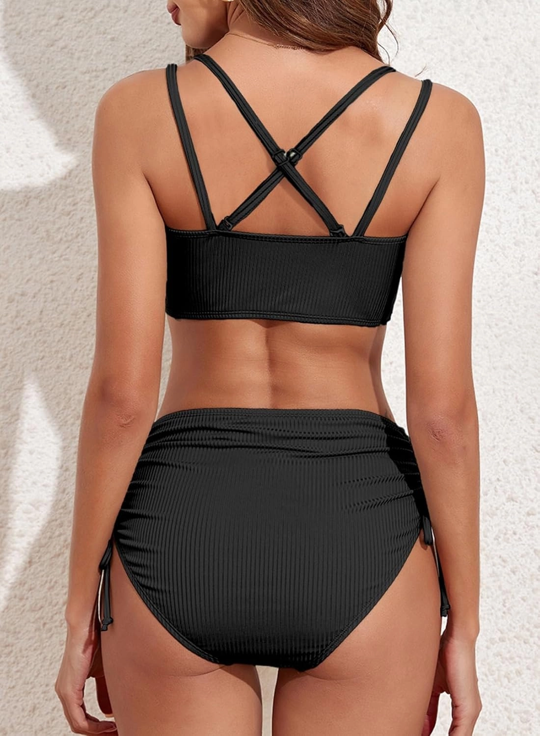 Herseas Women's Bikini Sets Two Piece Swimsuit V Neck High Waisted Ruched Tummy Control 2025 Summer Bathing Suit