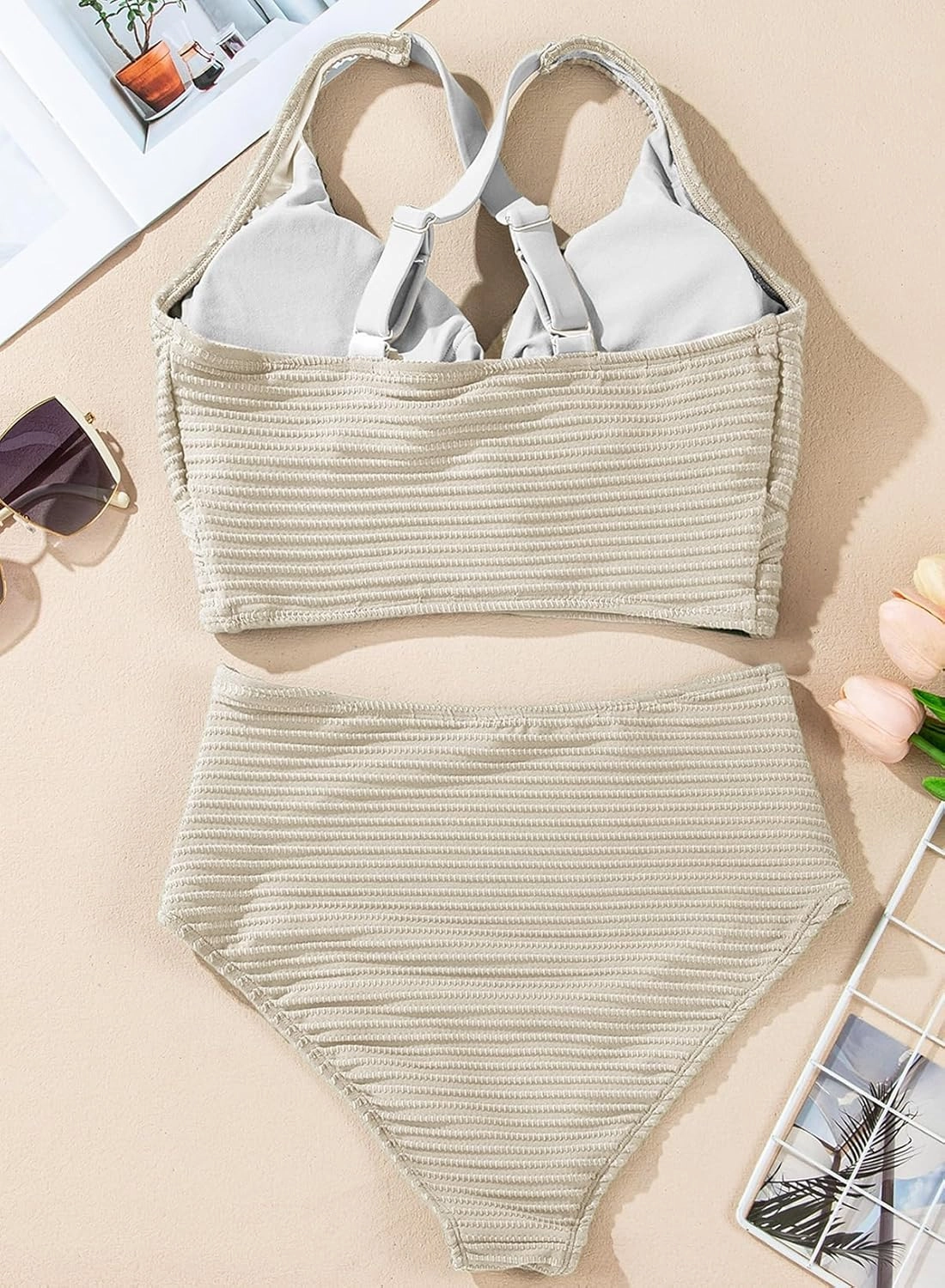 Herseas Women's Textured Bikini Sets Twist Front Top Swimsuits High Waisted Bathing Suits