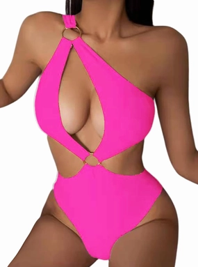 Hilinker Women's O-Ring Cutout Halter One Piece Swimsuit High Cut Bathing Suit