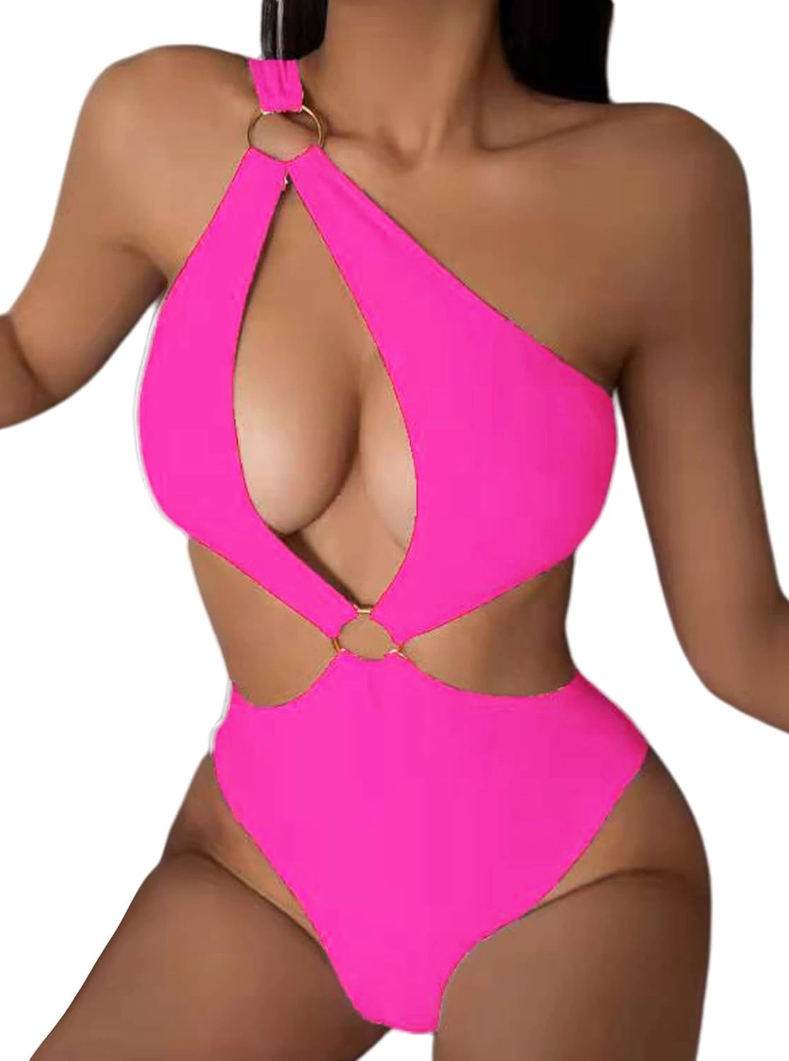 Hilinker Women's O-Ring Cutout Halter One Piece Swimsuit High Cut Bathing Suit