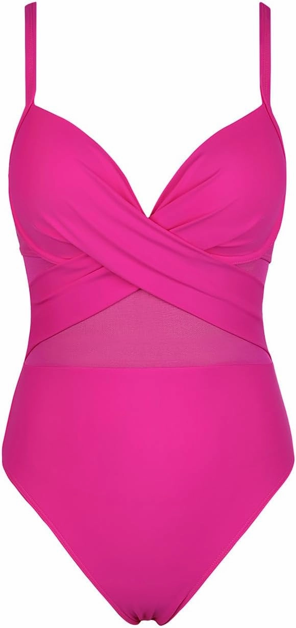 Hilor Underwire One Piece Swimsuits for Women Sexy Cutout Mesh Criss Cross Push Up Bathing Suits