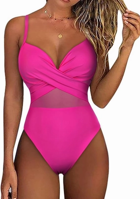 Hilor Underwire One Piece Swimsuits for Women Sexy Cutout Mesh Criss Cross Push Up Bathing Suits