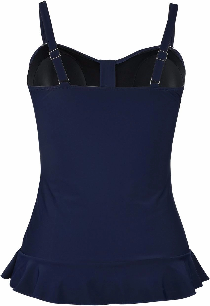 Hilor Women's 50's Retro Ruched Tankini Swimsuit Top with Ruffle Hem Bathing Suit Top Tummy Control Swim Tops
