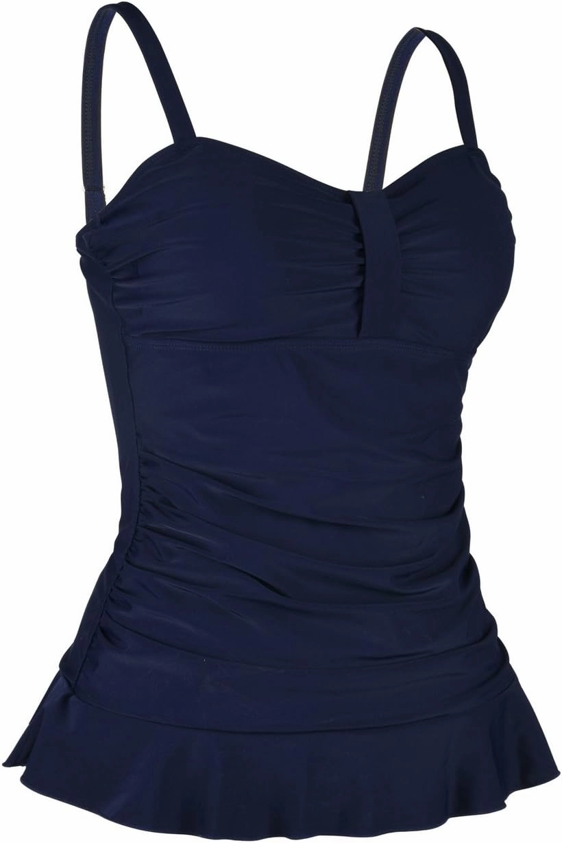 Hilor Women's 50's Retro Ruched Tankini Swimsuit Top with Ruffle Hem Bathing Suit Top Tummy Control Swim Tops