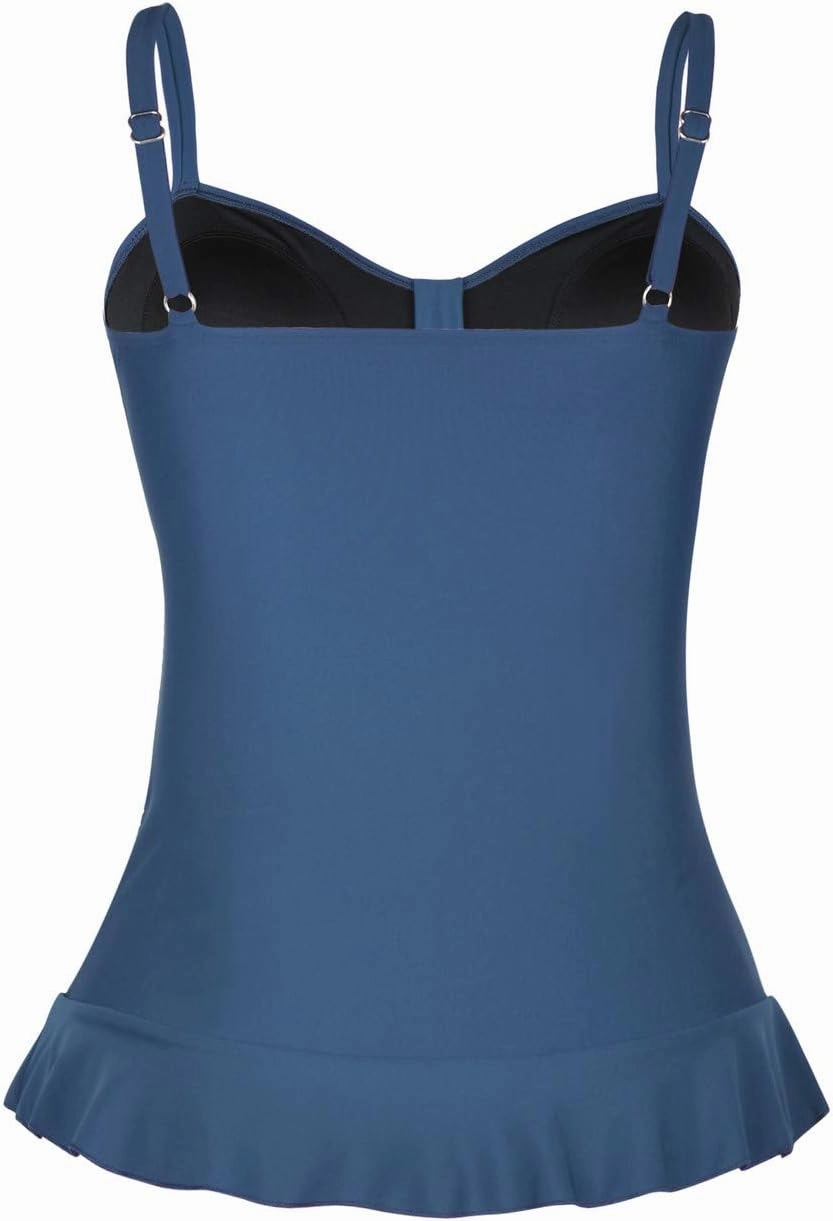 Hilor Women's 50's Retro Ruched Tankini Swimsuit Top with Ruffle Hem Bathing Suit Top Tummy Control Swim Tops